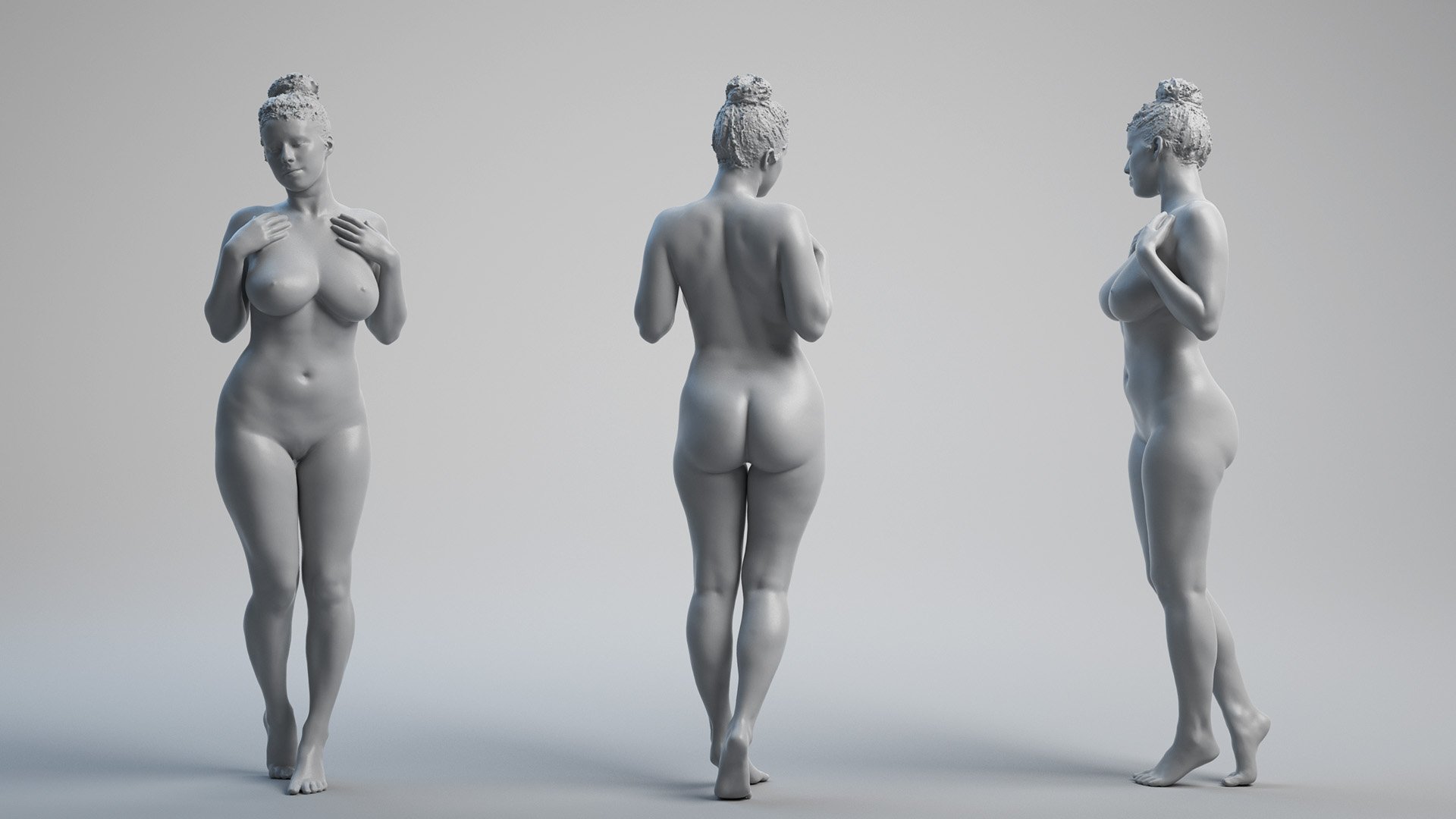 Naked Female 3D Body Arm Standing Chest Pose